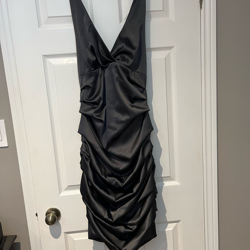 Women’s halter satin ruched cocktail dress from Le Chateau